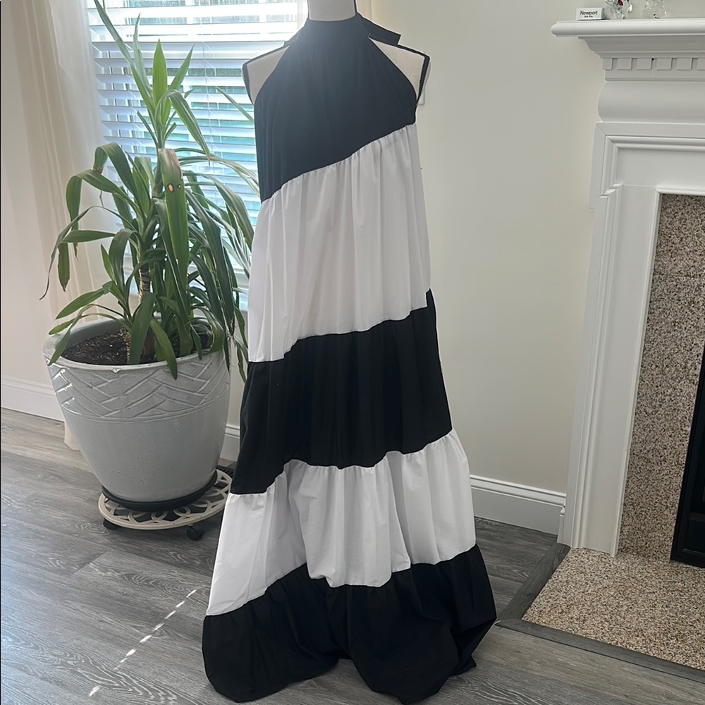 Elegant Black and White Maxi Dress